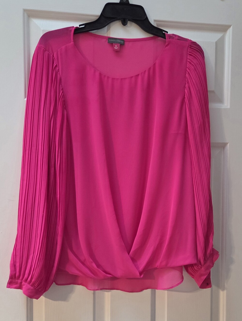 Vince Camuto Pink Long Pleated Sleeve Button-Cuff Blouse - Size Medium